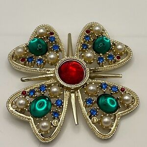 Vintage Brooch Maltese Cross Gold and Red Clover